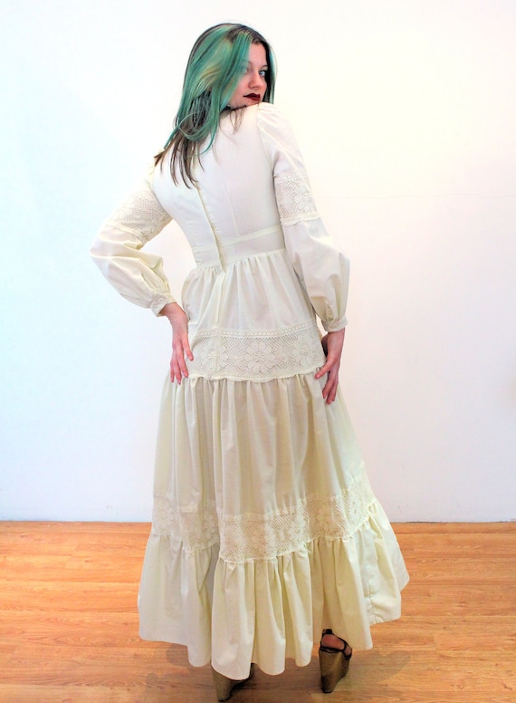 70s Gunne Sax Prairie Dress S M, Vintage Cream Cr… - image 4