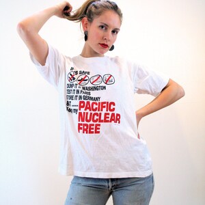 80s Pacific Nuclear Free T-Shirt M, Vintage White Red Rare Environmental Activist Anti War Protest No Nukes No Dumping Political Tee, Medium image 2