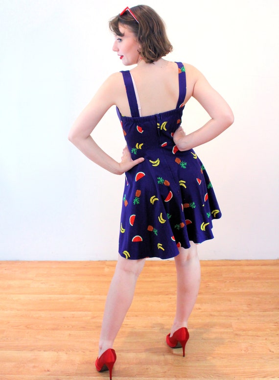 90s Fruit Print Dress XS, Vintage Blue Cute Novel… - image 3