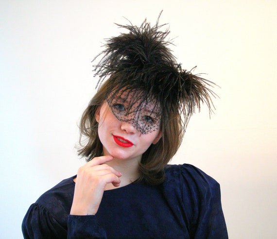 1940s Ostrich Feather Hat, Mr Henry Creations 40s