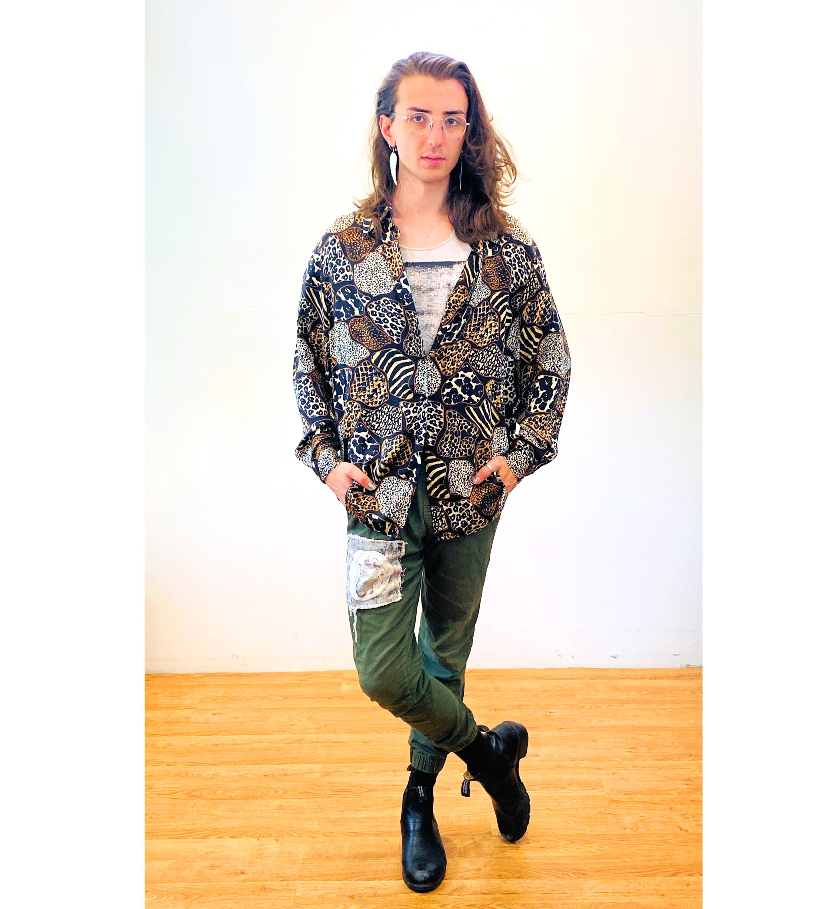 90s Silk Leopard Print Blouse L XL, Vintage Jessica Holbrook