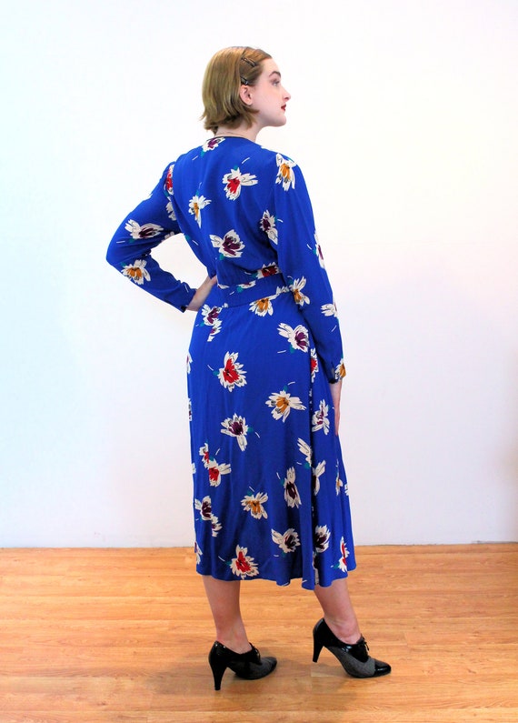 90s Liz Claiborne Wrap Dress M, Vintage Blue Flor… - image 3