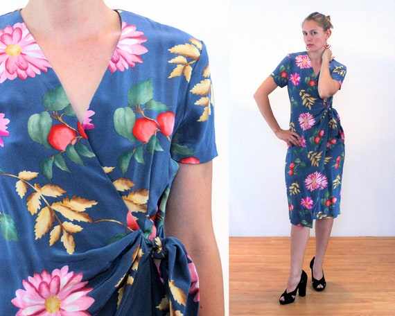 silk floral wrap dress