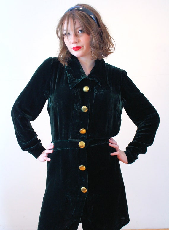 1920s Green Velvet Dress S, Vintage 20s Dark Fore… - image 5