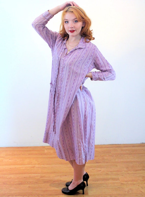 1920s Day Dress S M, Vintage Purple Striped Rare … - image 4