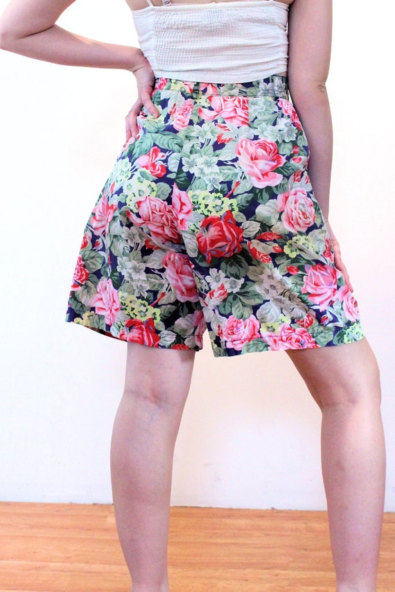 90s GAP Floral Shorts S, Vintage Green Pink Cabba… - image 3