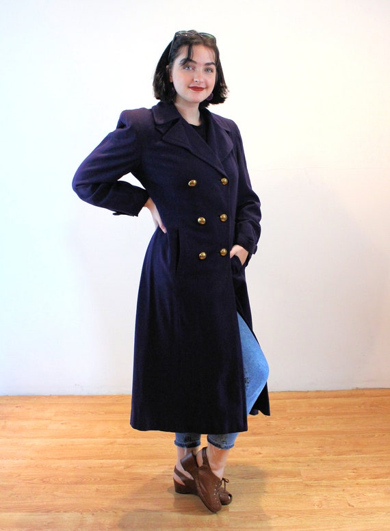 40s Double Breasted Trench Coat M, Vintage Navy B… - image 2