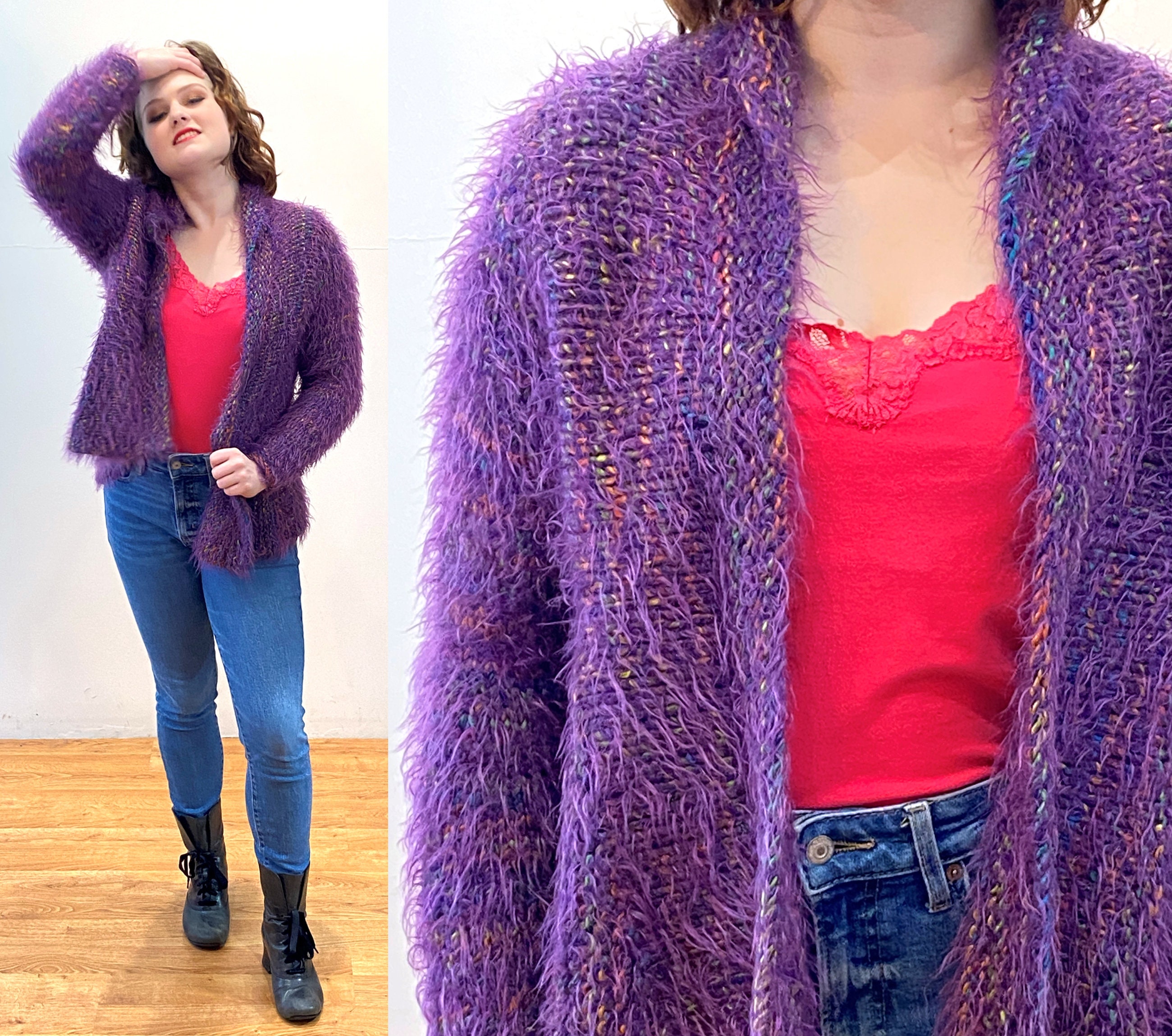 90s Mohair Cardigan S, Vintage Purple Colorful Flecked Fluffy Soft Fuzzy Chunky Warm Angora Knit Sweater, Small - Etsy 90s Mohair Cardigan S, Vintage Purple Colorful Flecked Fluffy Soft Fuzzy Chunky Warm Angora Knit Sweater, Small - Etsy