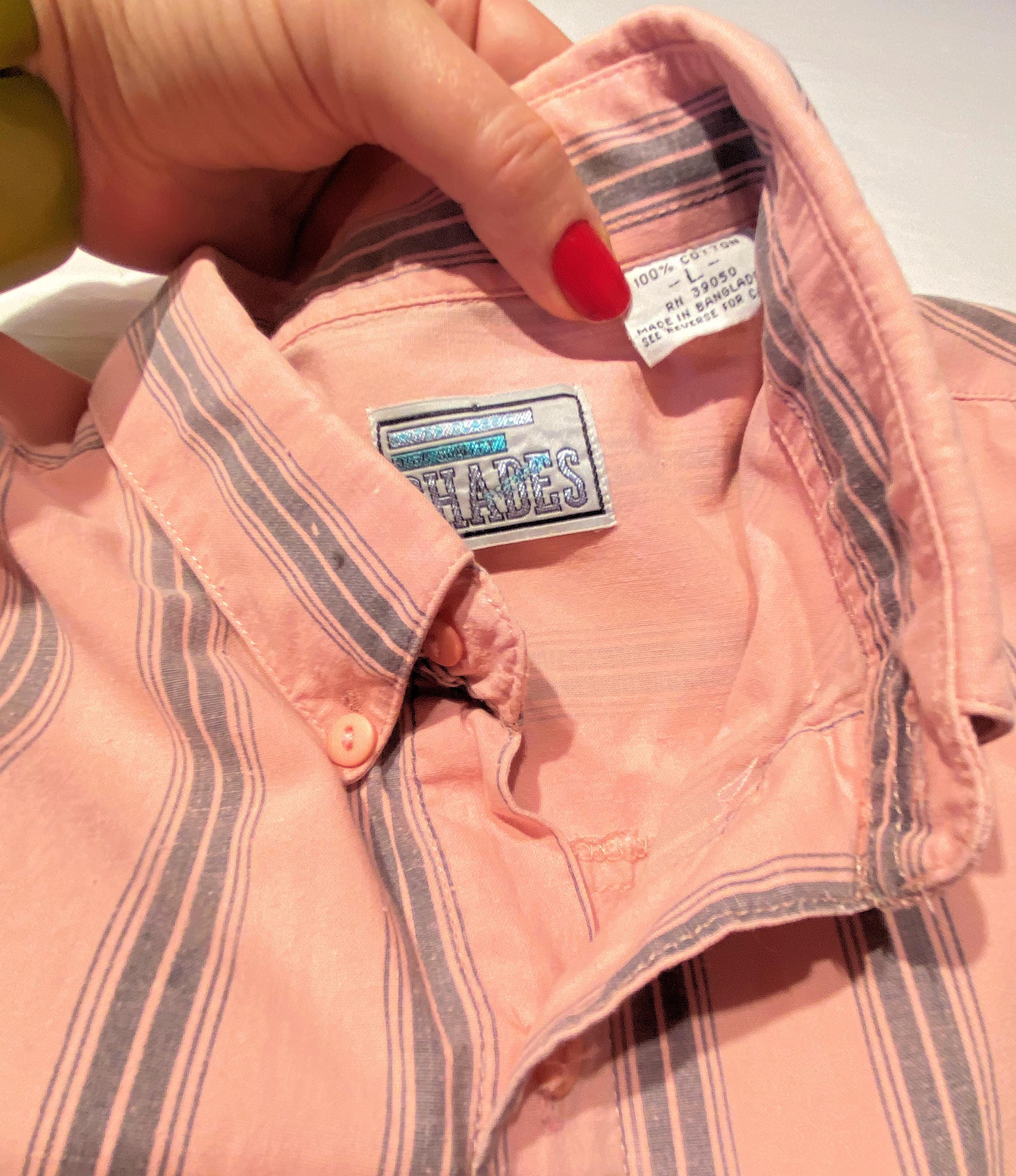90年代 ピンクグレー ストライプ メンズシャツ L XL、ヴィンテージ