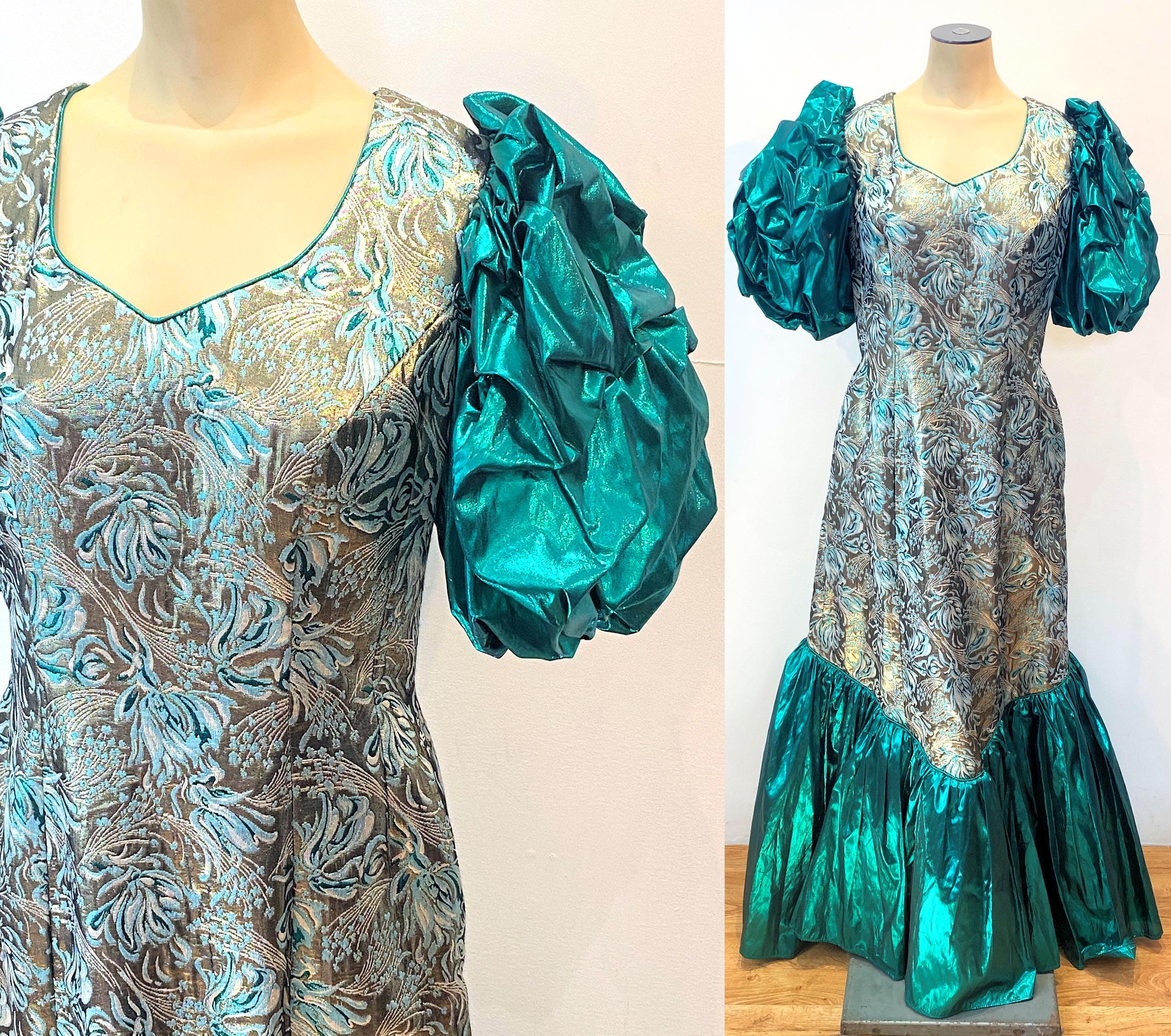 Metallic Green Brocade Pageant Dress