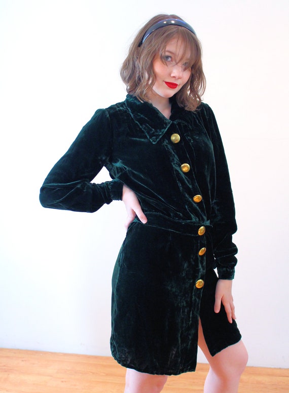 1920s Green Velvet Dress S, Vintage 20s Dark Fore… - image 4