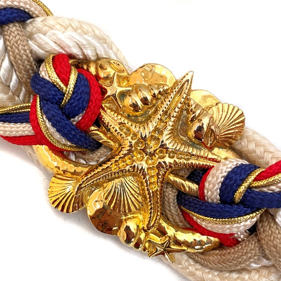 90s Starfish Nautical Belt L, Vintage White Red B… - image 2