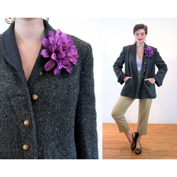 50s Swing Jacket With Big Flower Brooch L, Vintage Gray Boucle Faux Vegan  Lamb Fur rein Mode Swing Coat, Removable Pin, Large - Etsy Norway