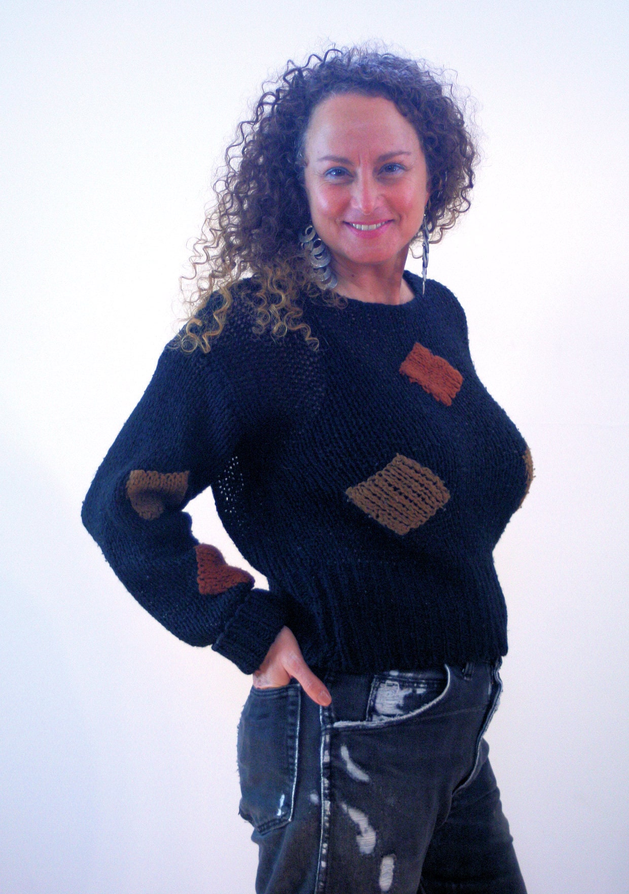 80s Patchwork Sweater M L, Vintage Black Brown Applique Squares Geometric  Colorblock cee Acrylic Knit Pullover Jumper, Medium Large -  Canada