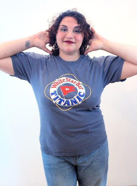 90年代タイタニックTシャツL XL、ヴィンテージグレー「ホワイトスター  