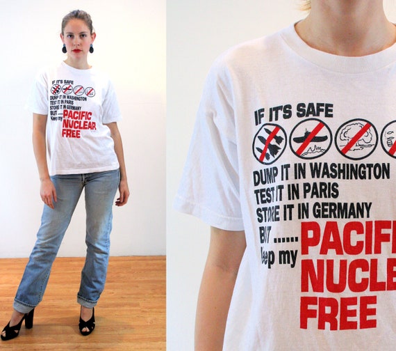 80s Pacific Nuclear Free T-Shirt M, Vintage White… - image 1