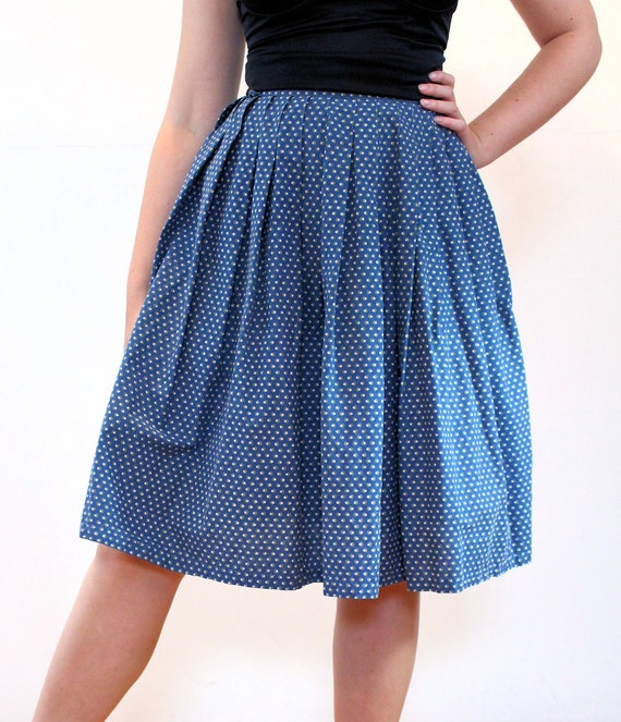 60s Bonwit Teller Cotton Skirt S, Vintage Blue Di… - image 5