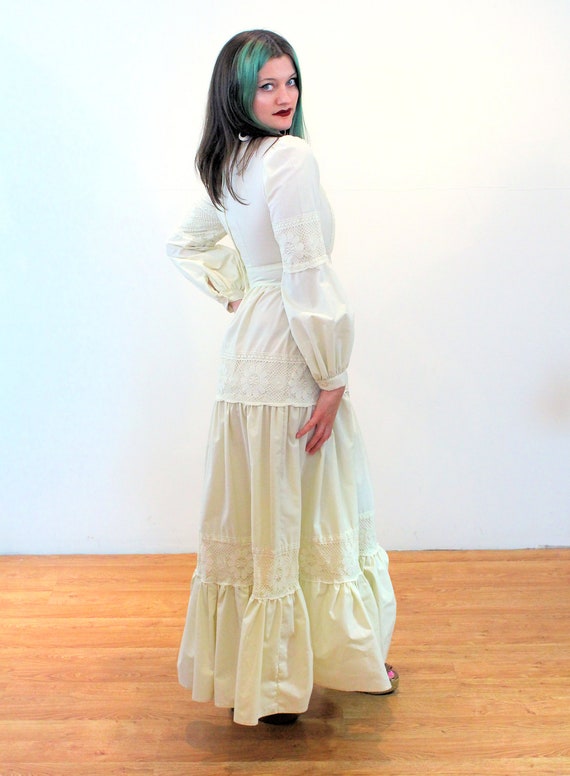 70s GUNNE SAX Prairie Dress S, Vintage Cream Crochet … - Gem