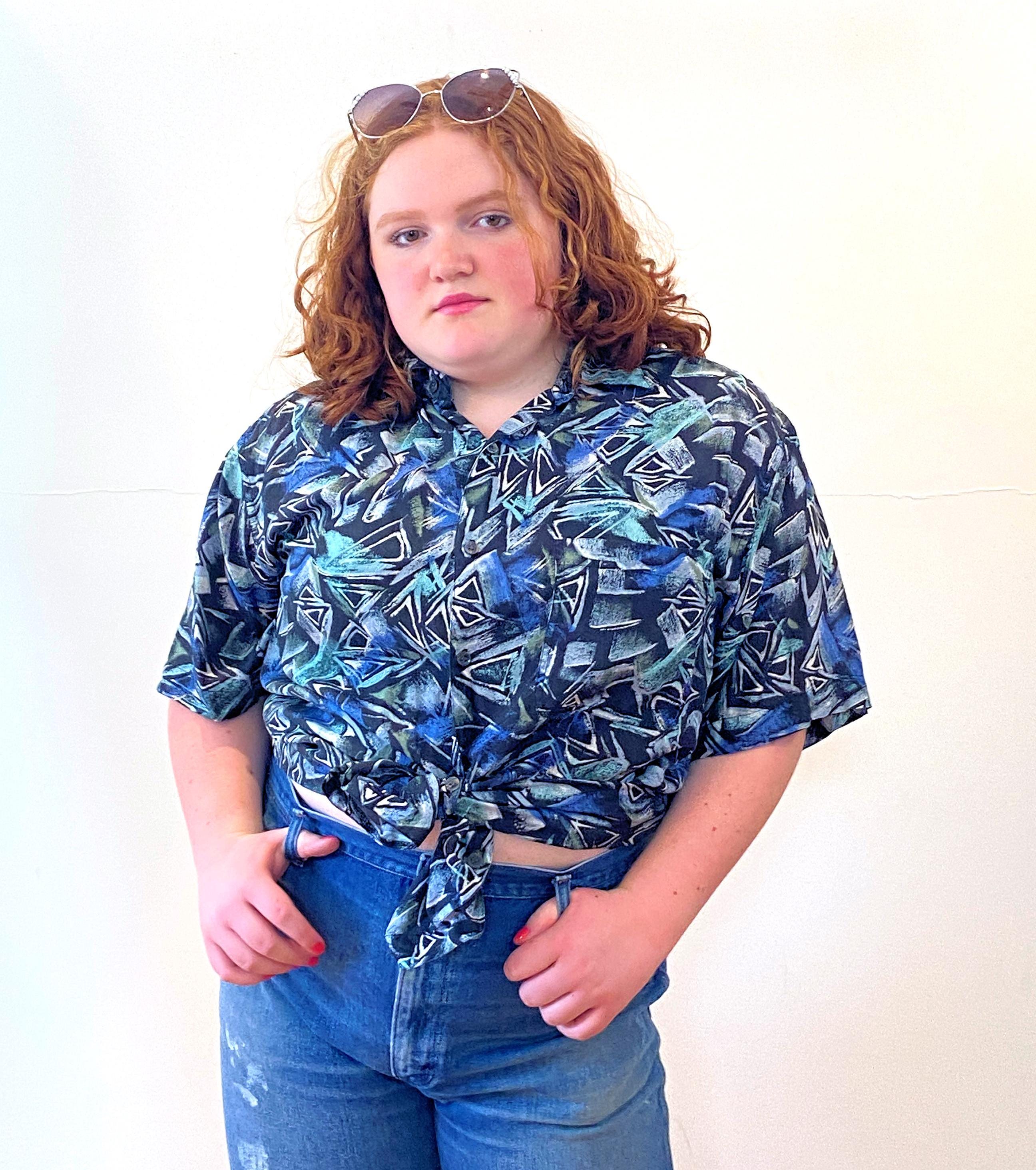 90s Robert Stock Silk Shirt L XL, Vintage Abstract Graffiti Print
