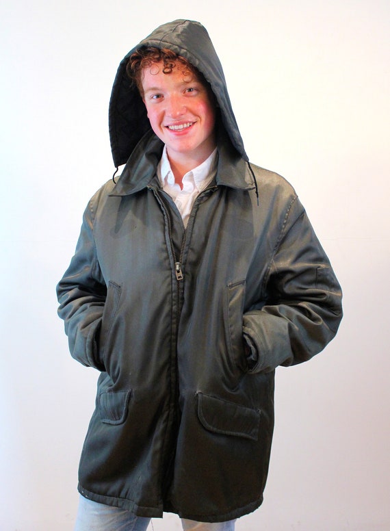 60s Hooded Workwear Coat XL 2XL, Vintage Drab Gre… - image 2