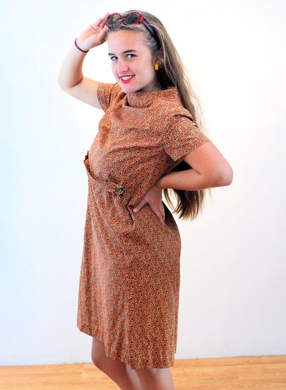 60s Paisley Tent Dress M, Vintage Orange Ditsy Pr… - image 3