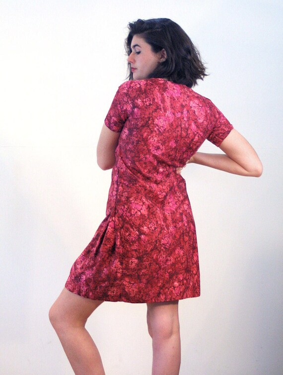 60s Batik Hawaiian Mini Dress S, Vintage Pink Cot… - image 3