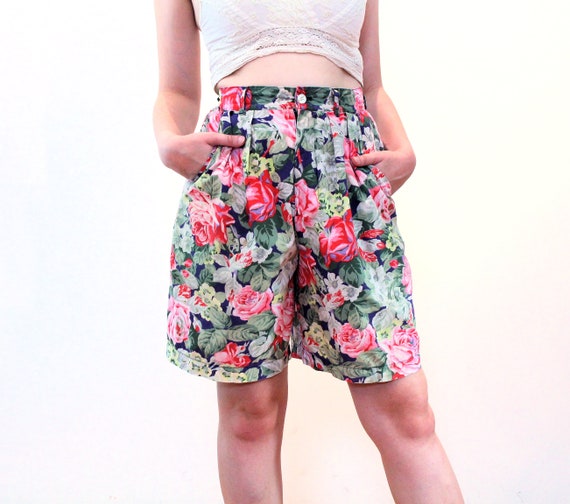 90s GAP Floral Shorts S, Vintage Green Pink Cabba… - image 5