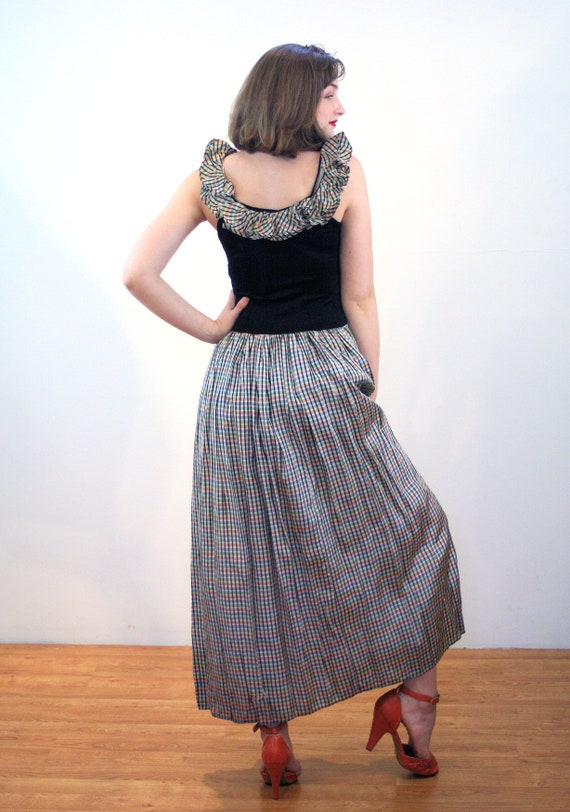 1930s Party Dress XS, Vintage Black Multi Color T… - image 4