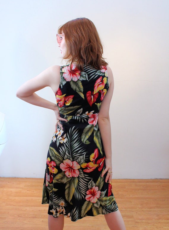 90s "Hilo Hattie" Hawaiian Dress XS, Vintage Blac… - image 3