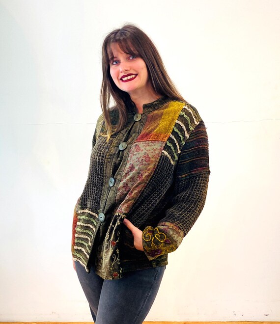 90s Chenille Patchwork Jacket S, Vintage "Flashba… - image 5