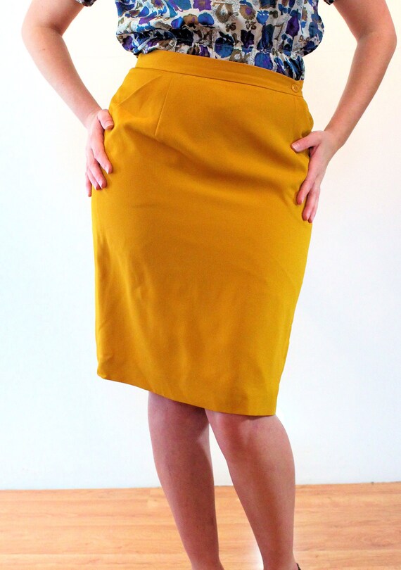 80s "Rena Rowan" Yellow Skirt M, Vintage Mustard … - image 5