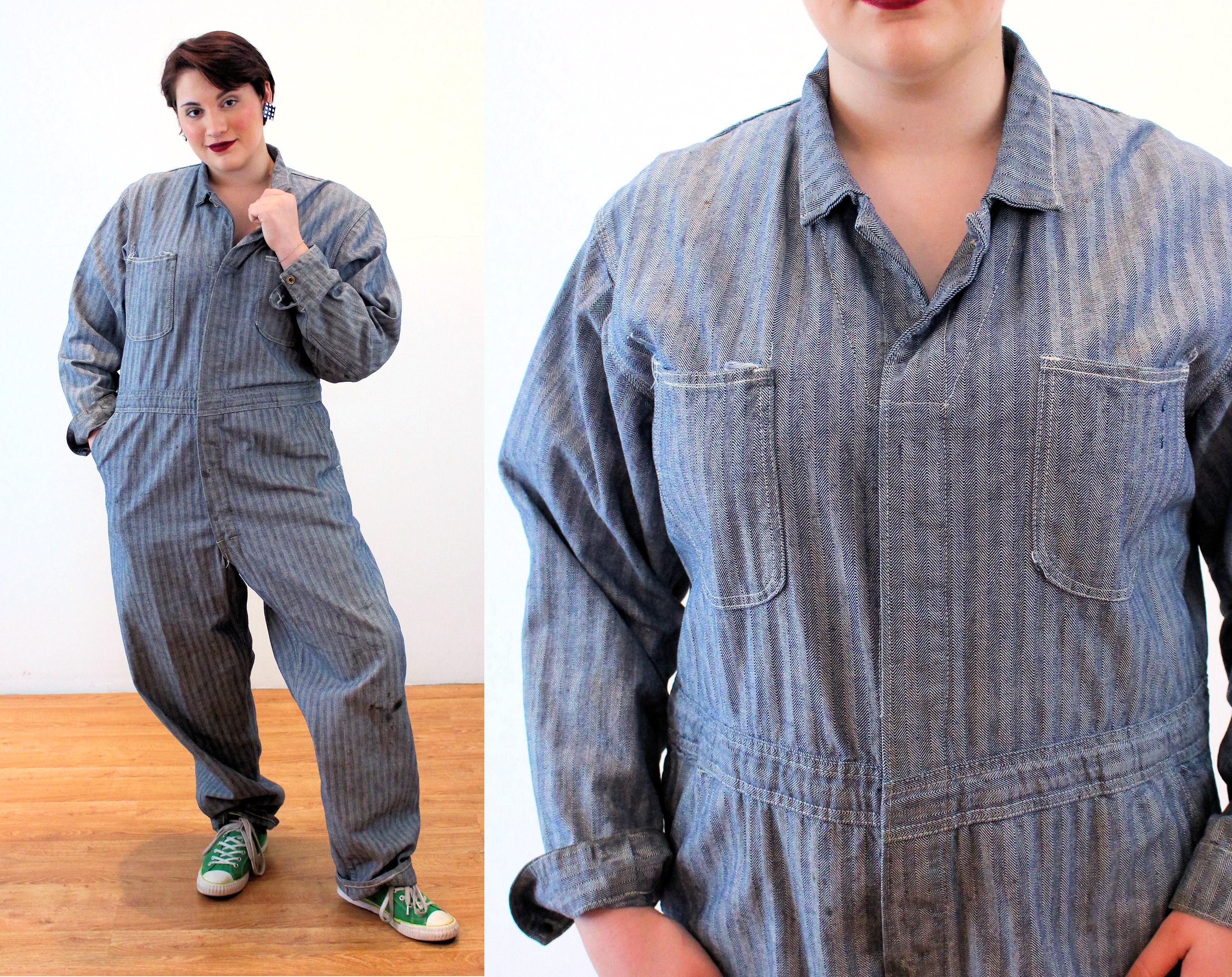 50s Herringbone Denim Coveralls 46 XL XXL Vintage Distressed - Etsy
