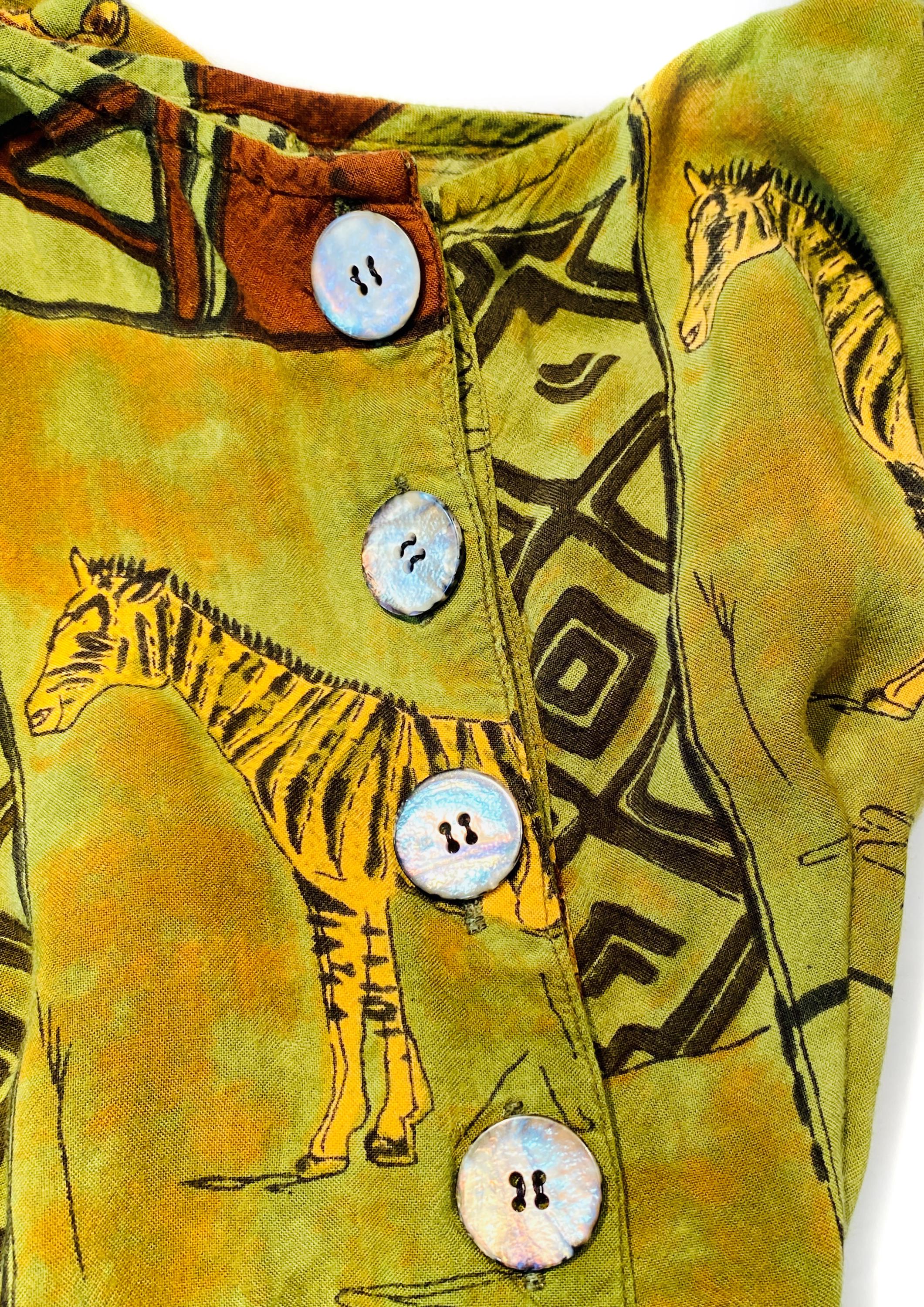 90s Zoo Animal Print Dress M, Vintage Giraffe Zebra Novelty La