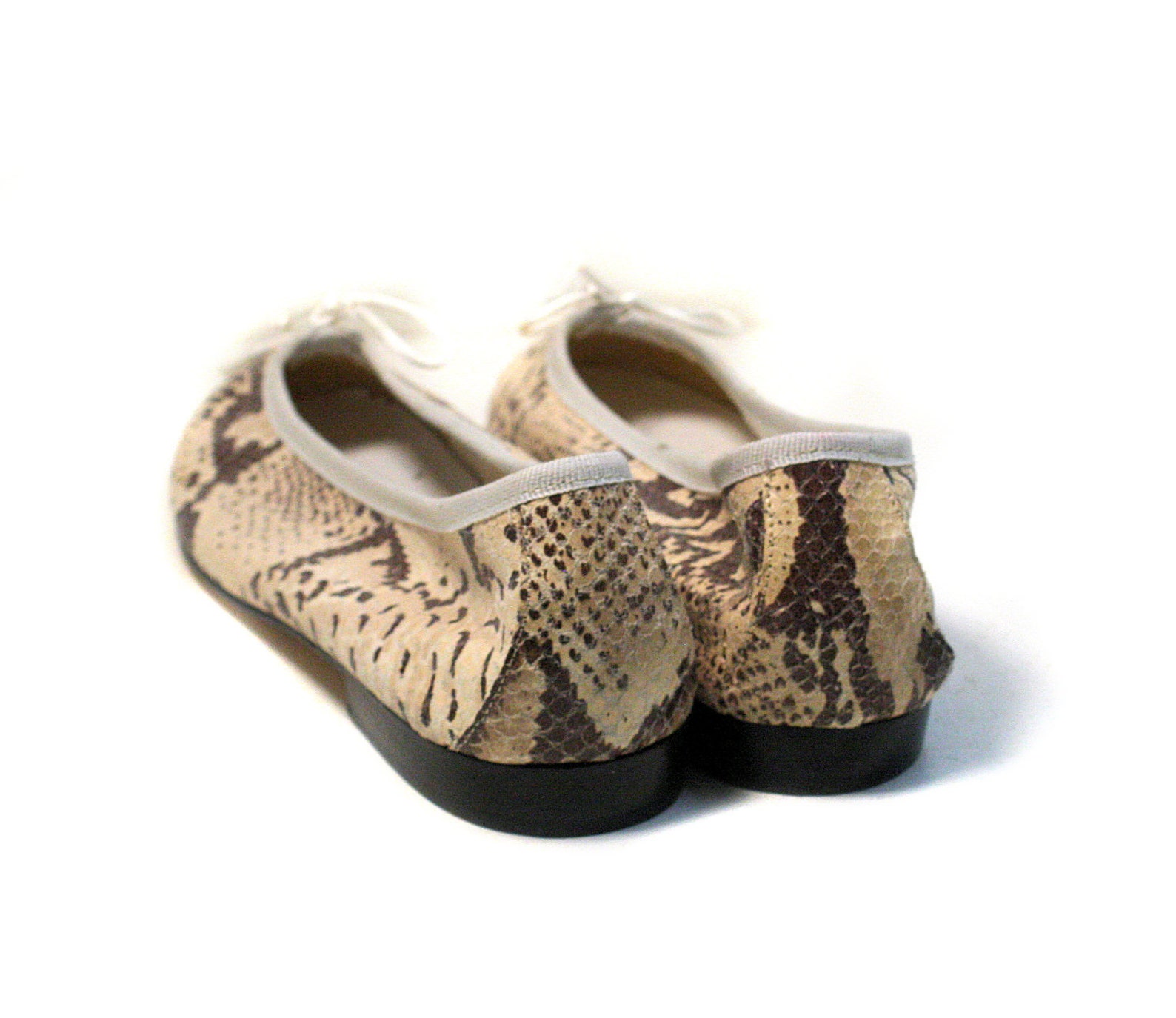 90s snakeskin flats size 10, unworn vintage reptile clifford and wills snake leather tan brown italy ballet slip on shoes