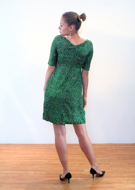 50s Green Silk Cocktail Dress M, Vintage "David L… - image 3