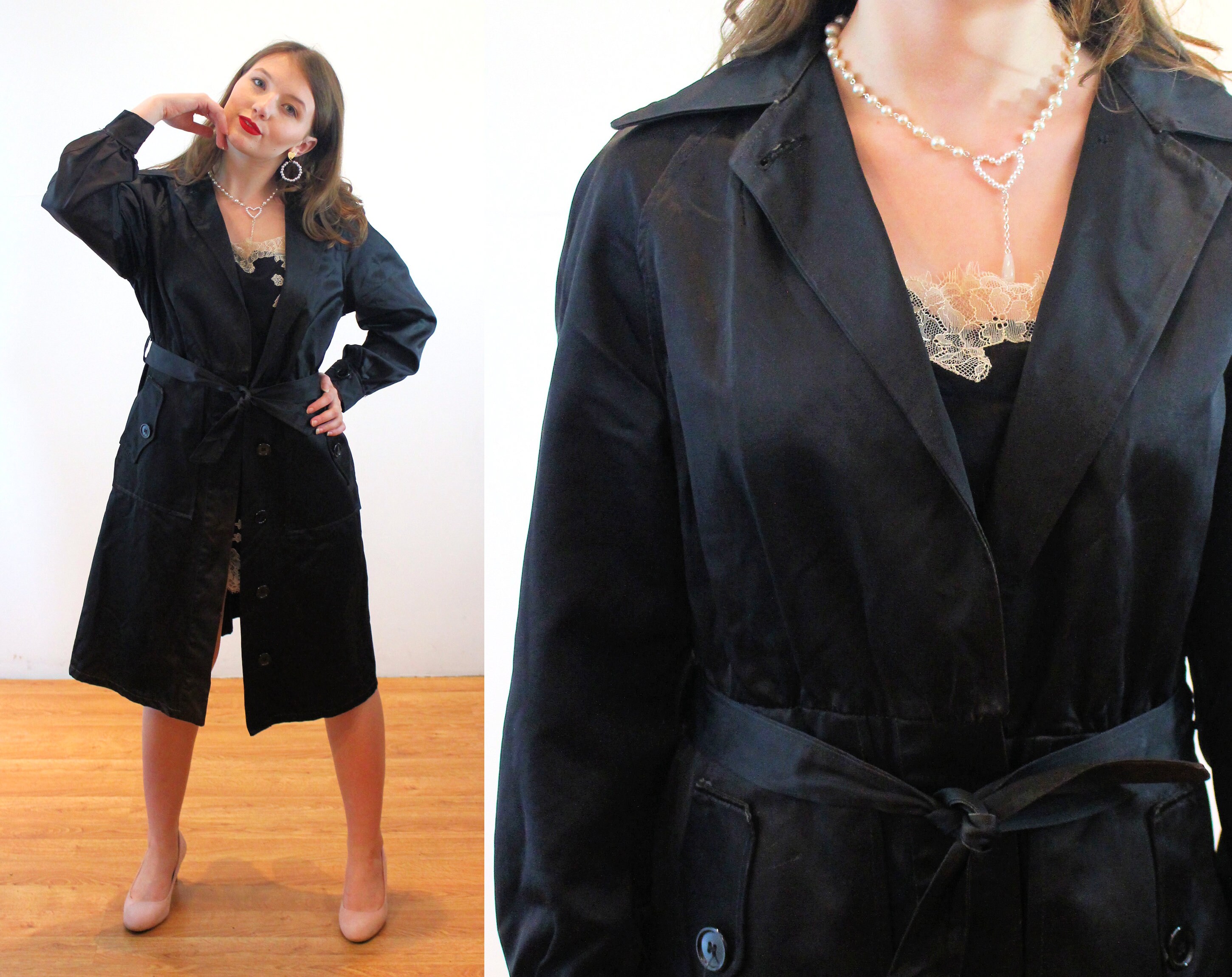 petite black raincoat
