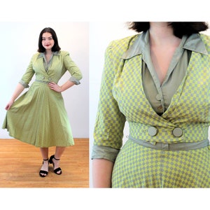 50s Checkered Halter Dress & Jacket S, Vintage Mid Century Modern Print Chartreuse Gray 1950s Sundress Bolero Suit, Small