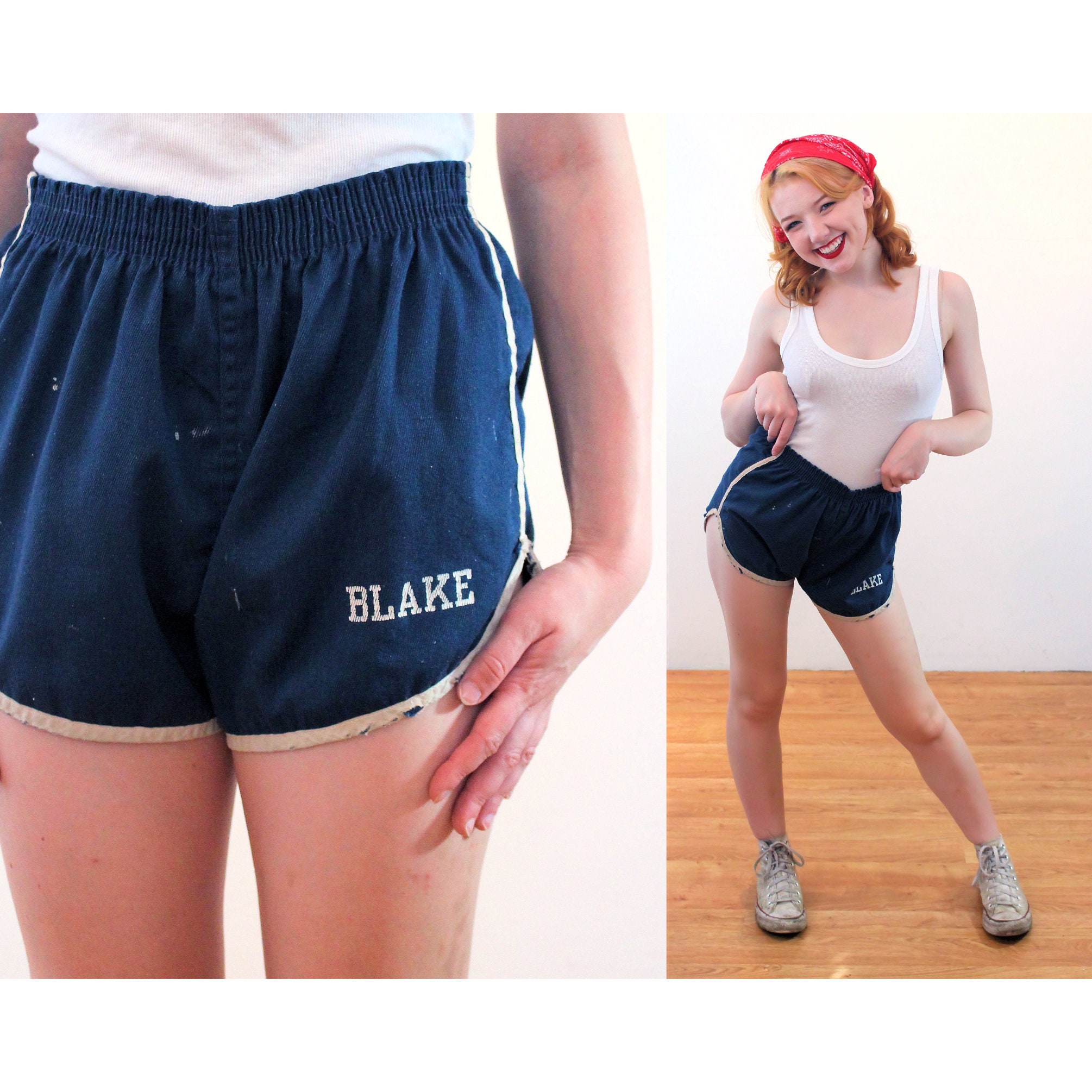 50s blake Gym Shorts XS, Vintage Navy Blue Distressed Athletic Old