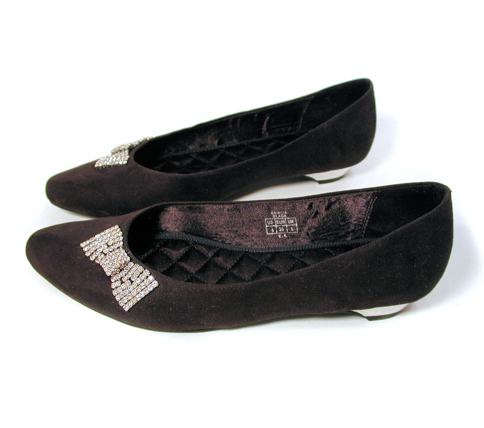 90s stuart weitzman flats size 5, black rhinestone bows designer ballet shoes microsuede metallic silver nos new old stock unwor 90s stuart weitzman flats size 5, black rhinestone bows designer ballet shoes microsuede metallic silver nos new old stock unwor