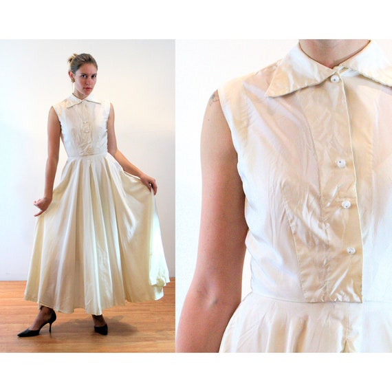 40s White Satin Dress S, Vintage 1940s Simple Mod… - image 1