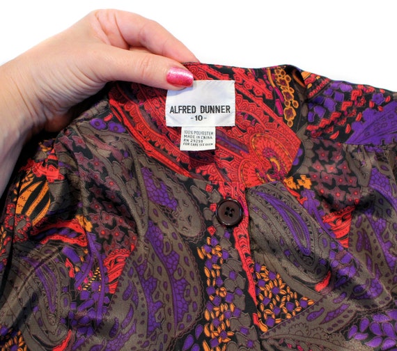 80s Baroque Print Top M, Vintage Red Purple Paisl… - image 6