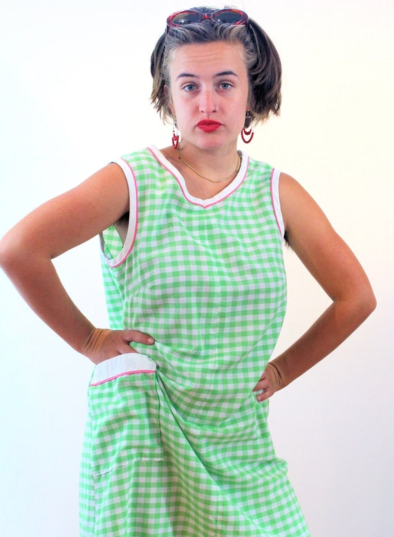 70s Checkered Scooter Dress L XL, Vintage Green W… - image 5