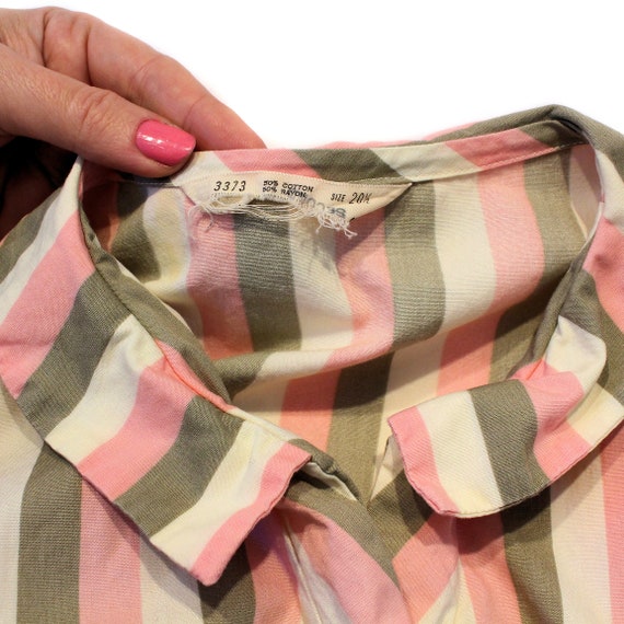 50s Striped Dress L XL, Vintage Pink Cream Olive … - image 6