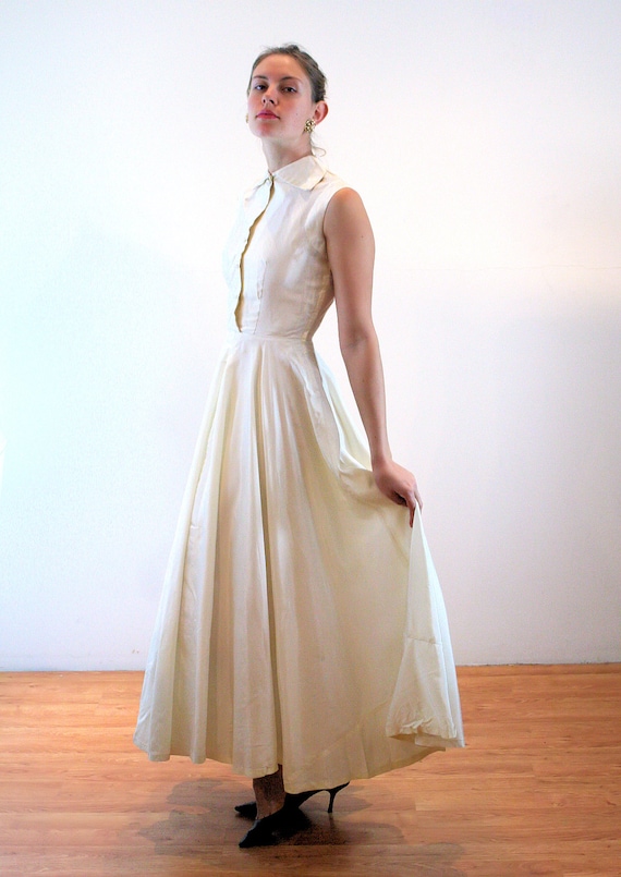 40s White Satin Dress S, Vintage 1940s Simple Mod… - image 2