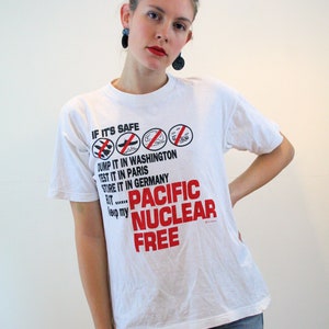 80s Pacific Nuclear Free T-Shirt M, Vintage White Red Rare Environmental Activist Anti War Protest No Nukes No Dumping Political Tee, Medium image 3