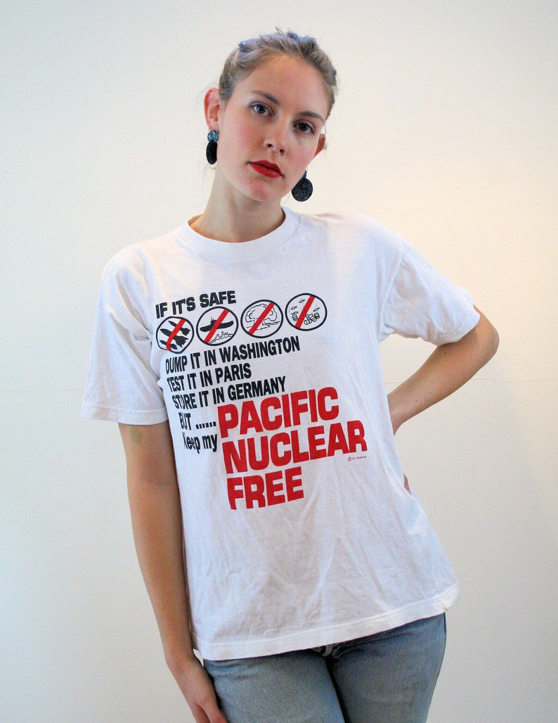 80s Pacific Nuclear Free T-Shirt M, Vintage White Red Rare Environmental Activist Anti War Protest No Nukes No Dumping Political Tee, Medium image 3