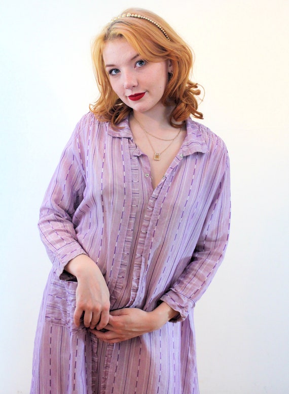 1920s Day Dress S M, Vintage Purple Striped Rare … - image 5