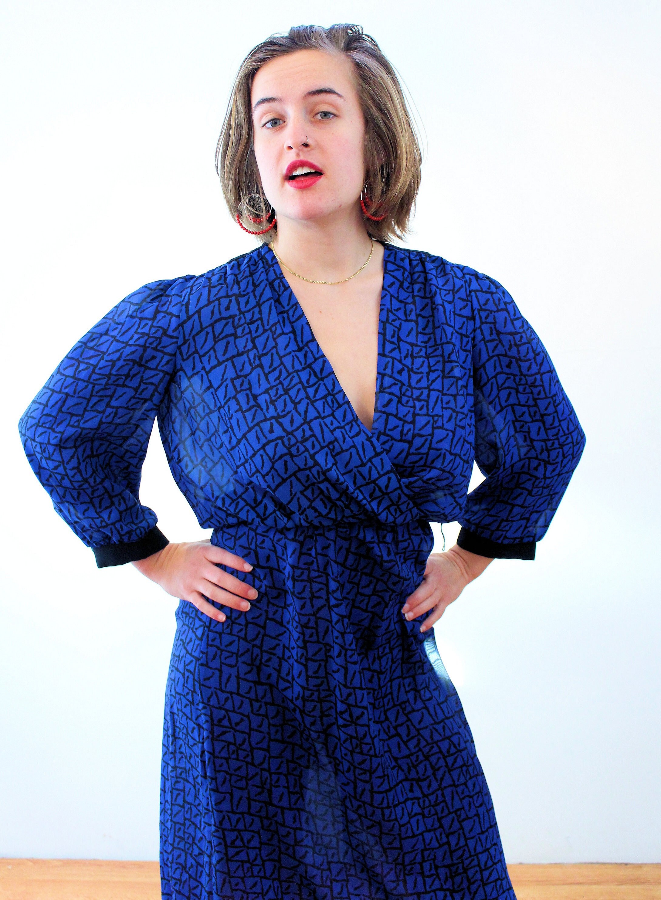 slim fit dress slacks DEADSTOCK 1980s does 1950s Plaid Drop Waist Cotton Shirt Dress main image 1