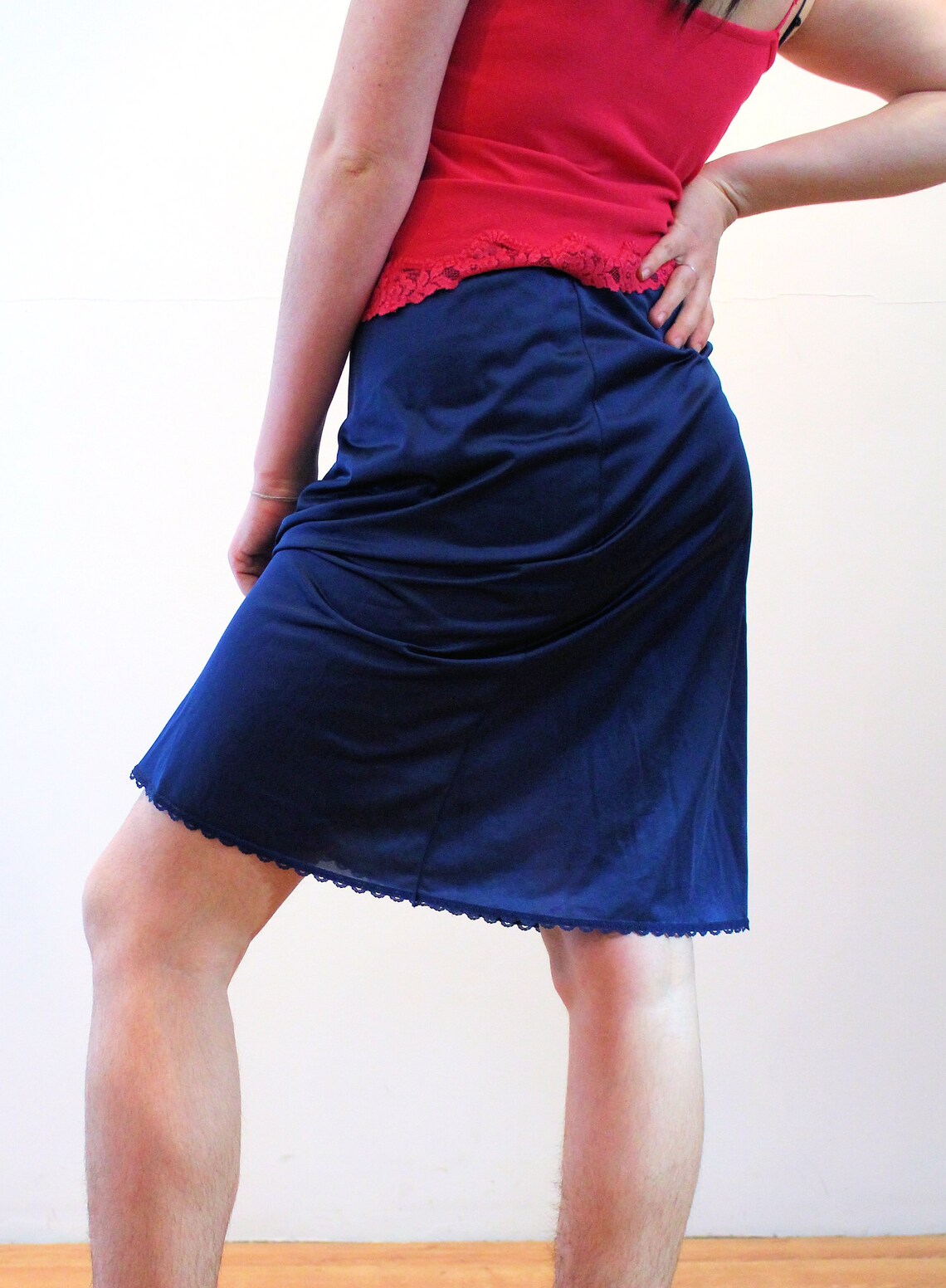 80s Navy Blue Half Slip M L Vintage warners Etsy