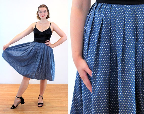 60s Bonwit Teller Skirt S, Blue Ditsy Starburst Pr